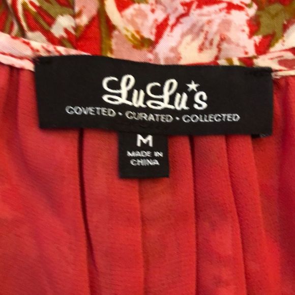 Lulu’s Red Sleeveless Floral Ruffle Dress Medium - Picture 5 of 6